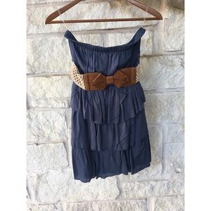 Blue Ruffled Strapless Dress